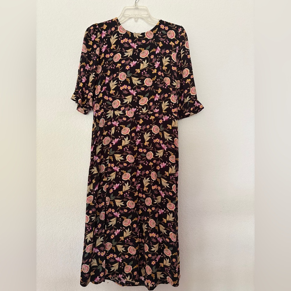 LOFT Black Dress with Floral Design